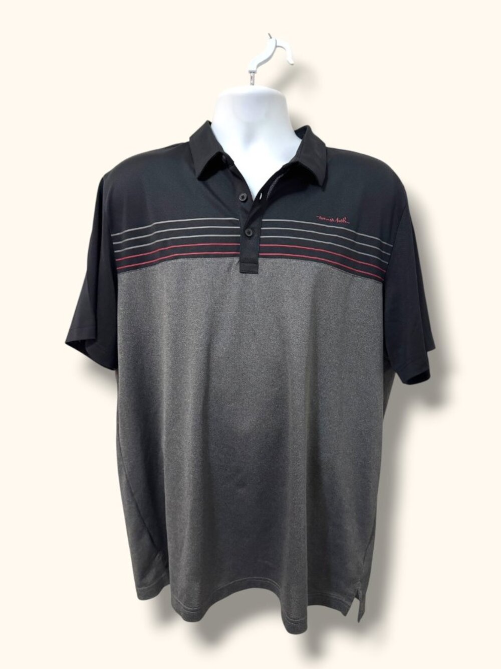 TravisMathew Polo Shirt Mens 2XL Black Gray Striped Golf Performance Tech